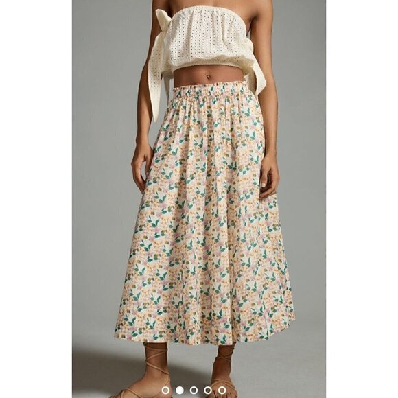 Birds of Paradise Trovata Floral Print Midi Full Skirt Lattice Vine Sz: Med NWT - Picture 1 of 7
